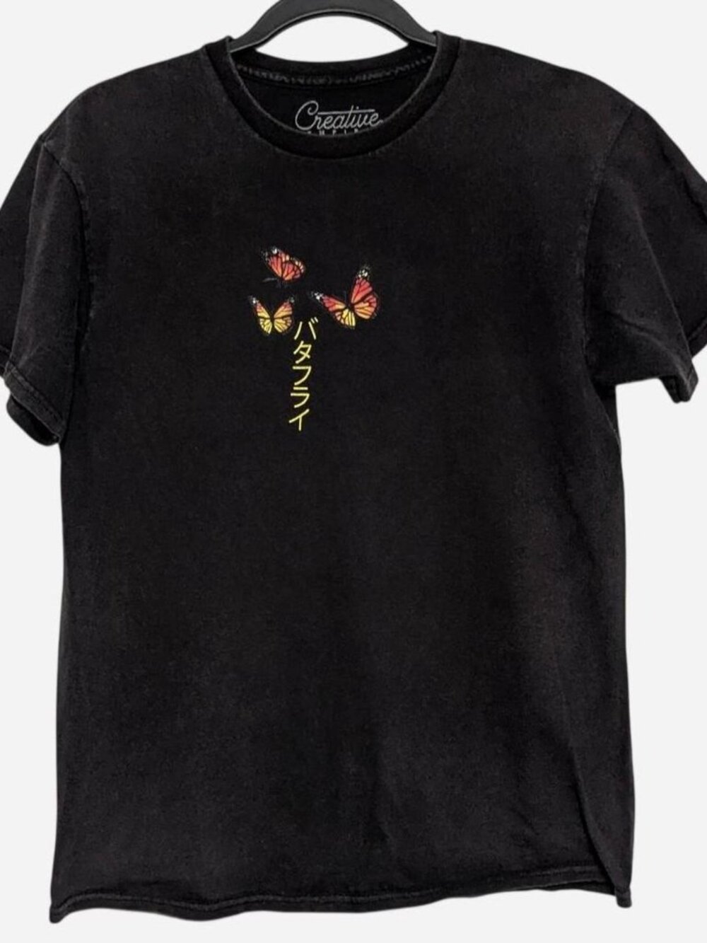 Creative Empire Japanese Katakana Butterfly Graphic Tee - Faded Charcoal